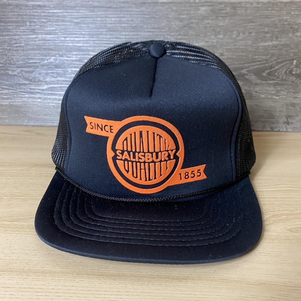 Vintage Salisbury Hat Cap Snap Back Black Orange Mesh Trucker Since 1855